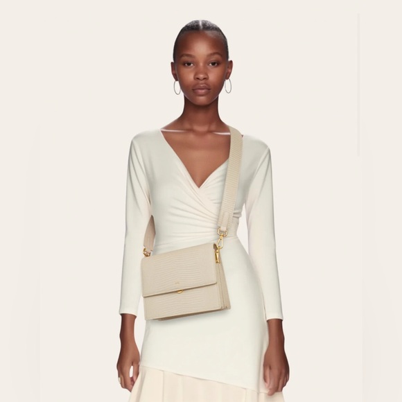 🆕 JW PEI Mini Flap Crossbody Ivory Lizard Handbag Vegan Purse - Picture 2 of 9